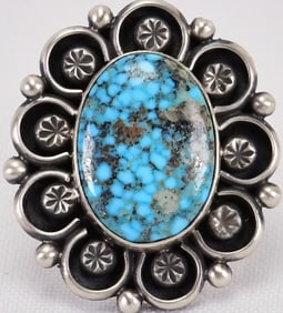 D. Benally Sterling Silver Egyptian Turquoise Ring - Size 5.5