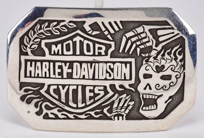 Navajo, Sonny Gene Sterling Silver Skull Belt Buckle