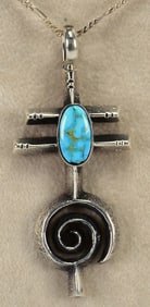 Aaron Anderson Sterling Dragonfly Pendant Necklace w/Turquoise - Tufa Cast
