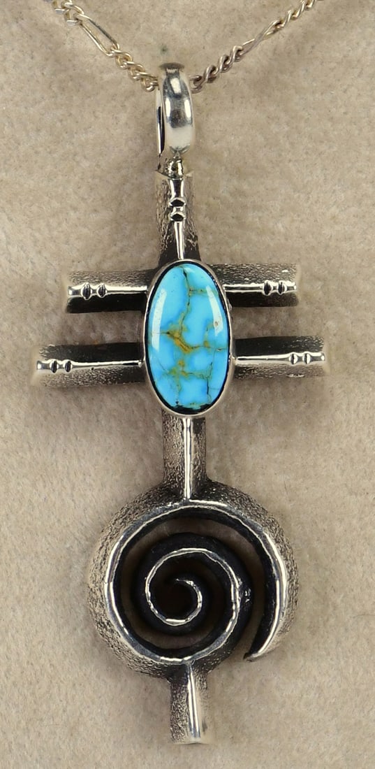 Aaron Anderson Sterling Dragonfly Pendant Necklace w/Turquoise - Tufa Cast (1 of 5)