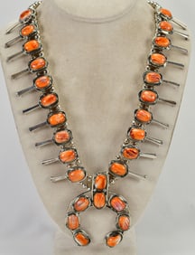 Phillip Yazzie Sterling Silver Spiny Oyster Squash Blossom Necklace Set