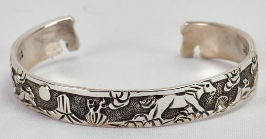 Lloyd Becenti Sterling Silver Horse Story Teller Cuff Bracelet