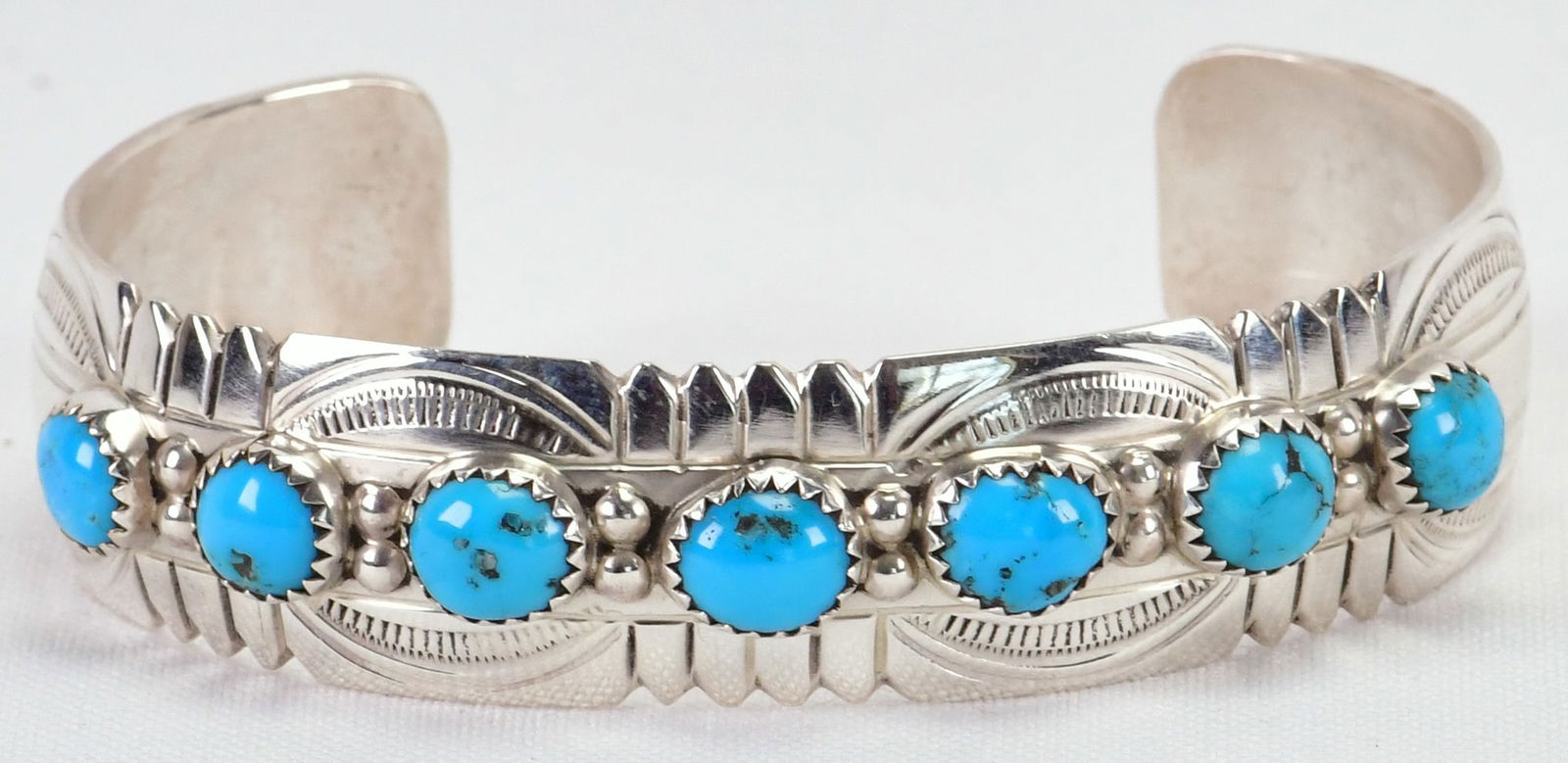David Segar Sterling Silver Kingman Turquoise 7 Stone Cuff Bracelet (1 of 5)