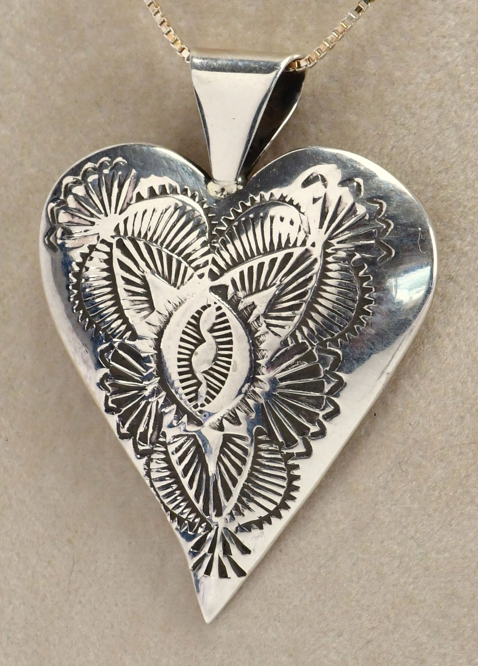 Native American Sterling Silver Puffy Heart Stamped Necklace (1 of 3)