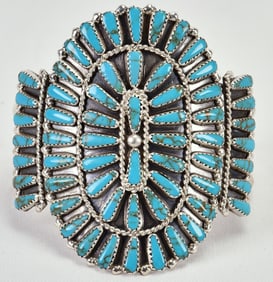 Navajo, Sterling Silver Block Turquoise Petit-Point Cluster Cuff Bracelet
