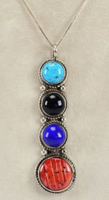 Marcella James Sterling Silver Multi-Stone Pendant Necklace