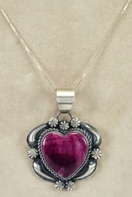Jeff James, Jr. Sterling Silver Purple Spiny Oyster Heart Necklace