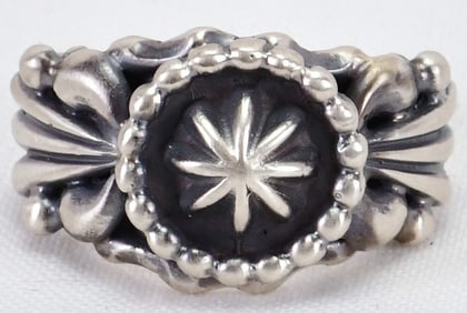 Native American Sterling Silver Star Concho Men's Ring - Size 11.5