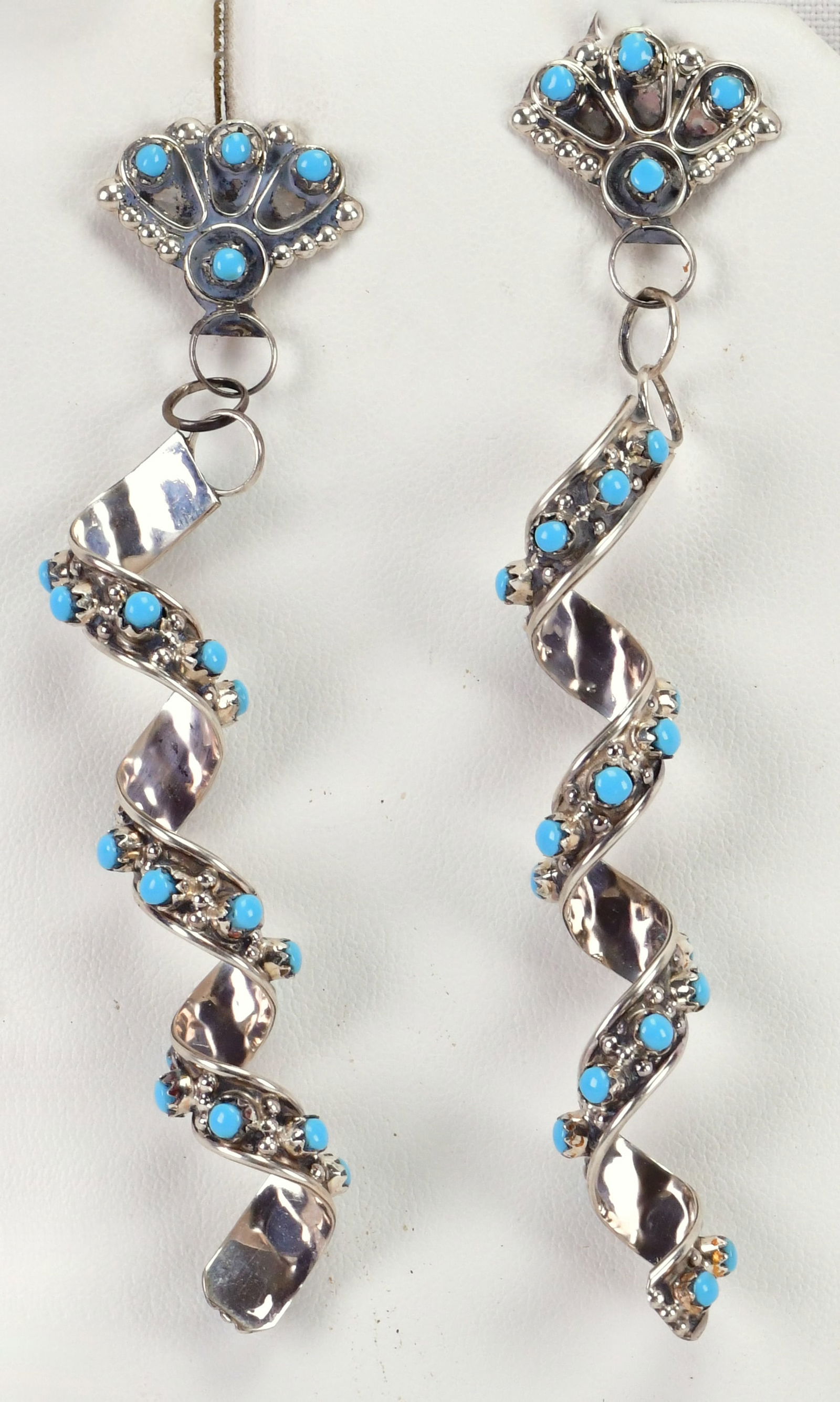 Zuni, Sterling Silver Sleeping Beauty Turquoise Long Spiral Earrings (1 of 3)