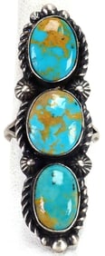 Robert Shakey Sterling Silver Kingman Turquoise 3 Stone Ring - Size 8.5