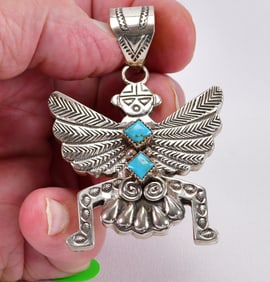 A. Marion Sterling Silver Rain Dancer Pendant w/Turquoise