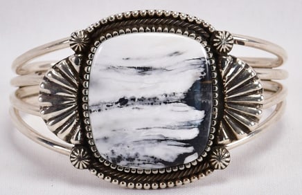 Landon Secatero Sterling Silver Chunky White Buffalo Turquoise Cuff Bracelet