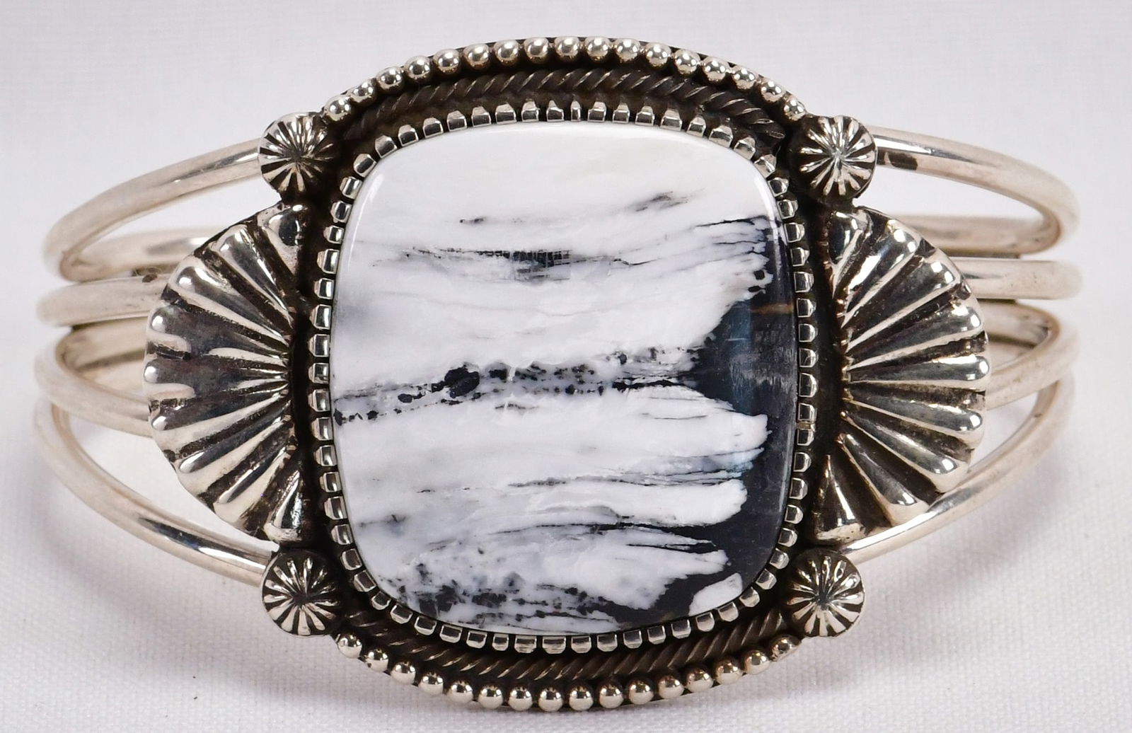 Landon Secatero Sterling Silver Chunky White Buffalo Turquoise Cuff Bracelet (1 of 5)
