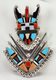 Zuni, Sybil Cachini Sterling Silver Multi-Stone Inlay Pin/Pendant