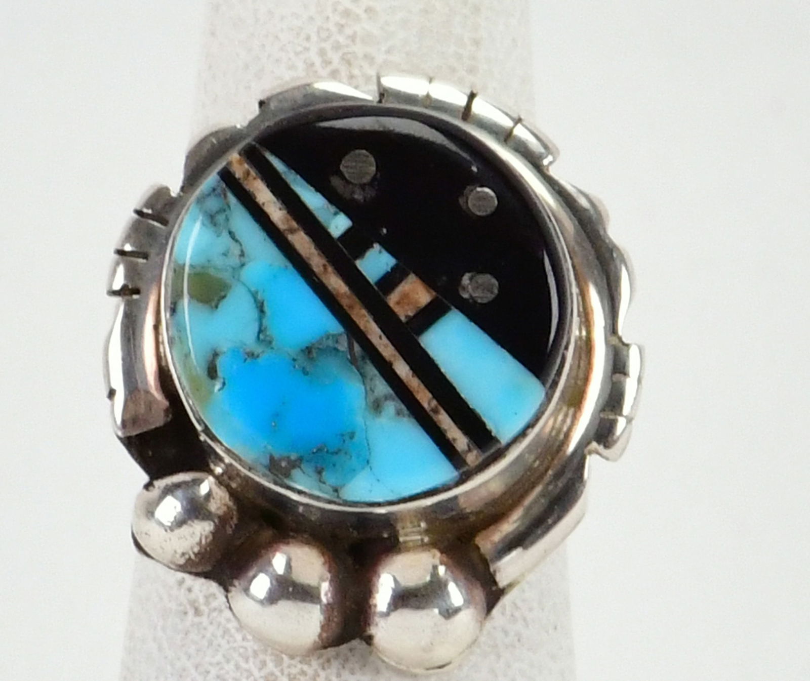 Ray Jack Sterling Silver Multi-Stone Inlay Tall Ring - Size 6.5 (1 of 4)