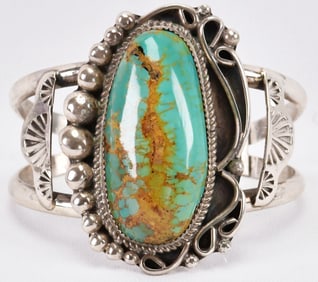 Ray Nez Sterling Silver Large Royston Turquoise Cuff Bracelet