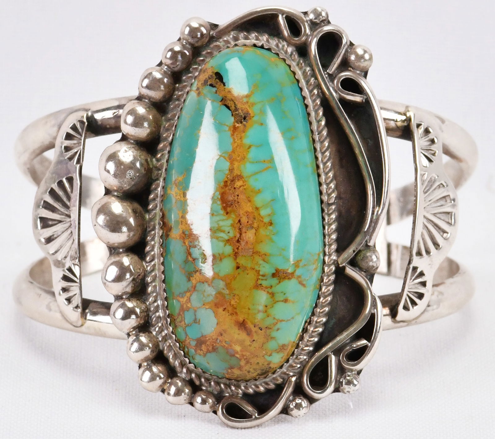 Ray Nez Sterling Silver Large Royston Turquoise Cuff Bracelet (1 of 5)