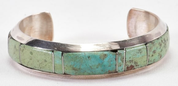 Steve Francisco Sterling Silver Number 8 Turquoise Inlay Cuff