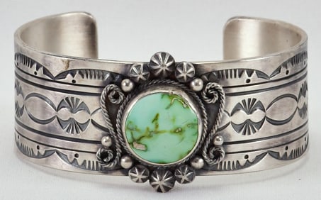 B. Benally Sterling Silver Carico Lake Turquoise Cuff Bracelet