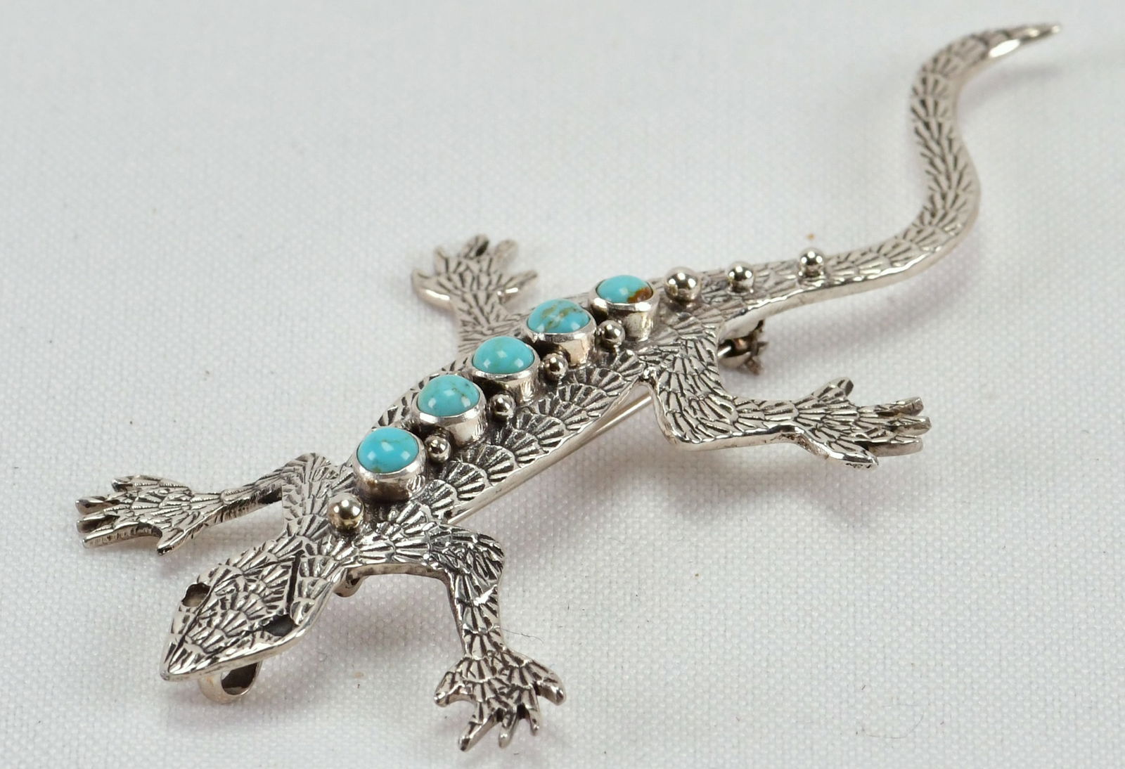 Lee Charley Sterling Lizard Pin/Pendant w/Kingman Turquise (1 of 5)