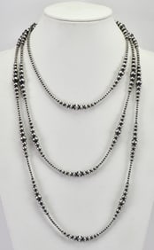Native American Sterling Silver Bead Necklace-Various Sizes - 72" Long