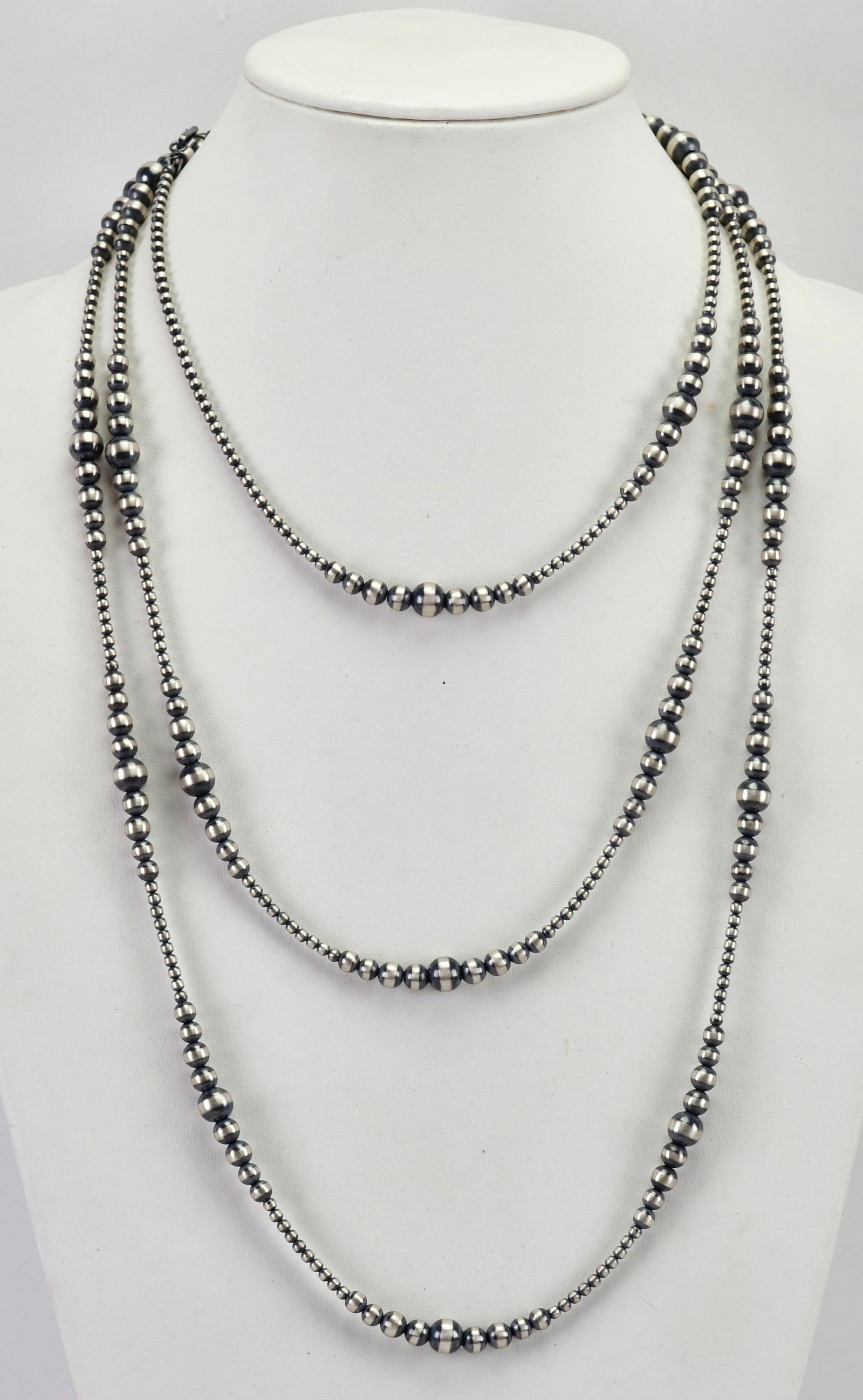 Native American Sterling Silver Bead Necklace-Various Sizes - 72" Long (1 of 3)
