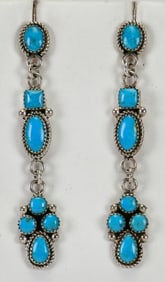 Navajo Sterling Silver Long Sleeping Beauty Turquoise Earrings
