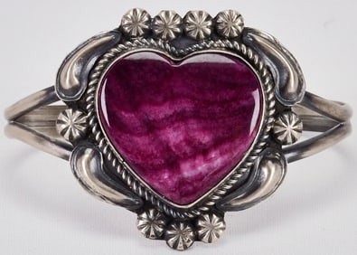 Jeff James, Jr. Sterling Silver Purple Spiny Oyster Heart Cuff Bracelet