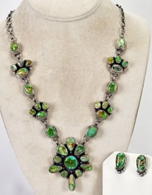 Sheila Becenti Sterling Silver Chunky Sonoran Gold Turquoise Necklace Set