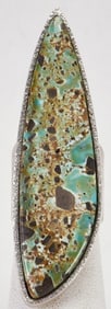 Navajo Unusual Sterling Silver Appaloosa Turquoise Long Ring - Size 5-5.25