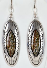 Thomas Nez Sterling Fossilized Coral Drop Earrings