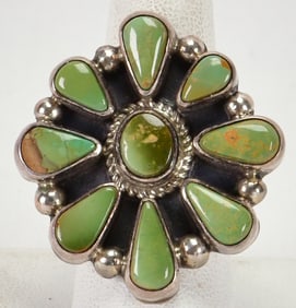 Native American Sterling Silver Sonoran Gold Turquoise Ring - Size 8.75