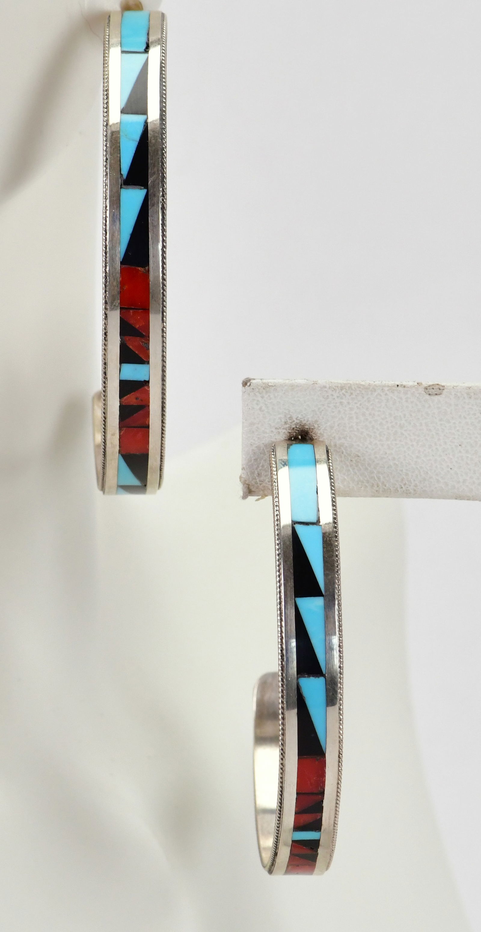 Zuni, Teddy Weahkee Sterling Multi-Stone Half Hoop Earring (1 of 4)
