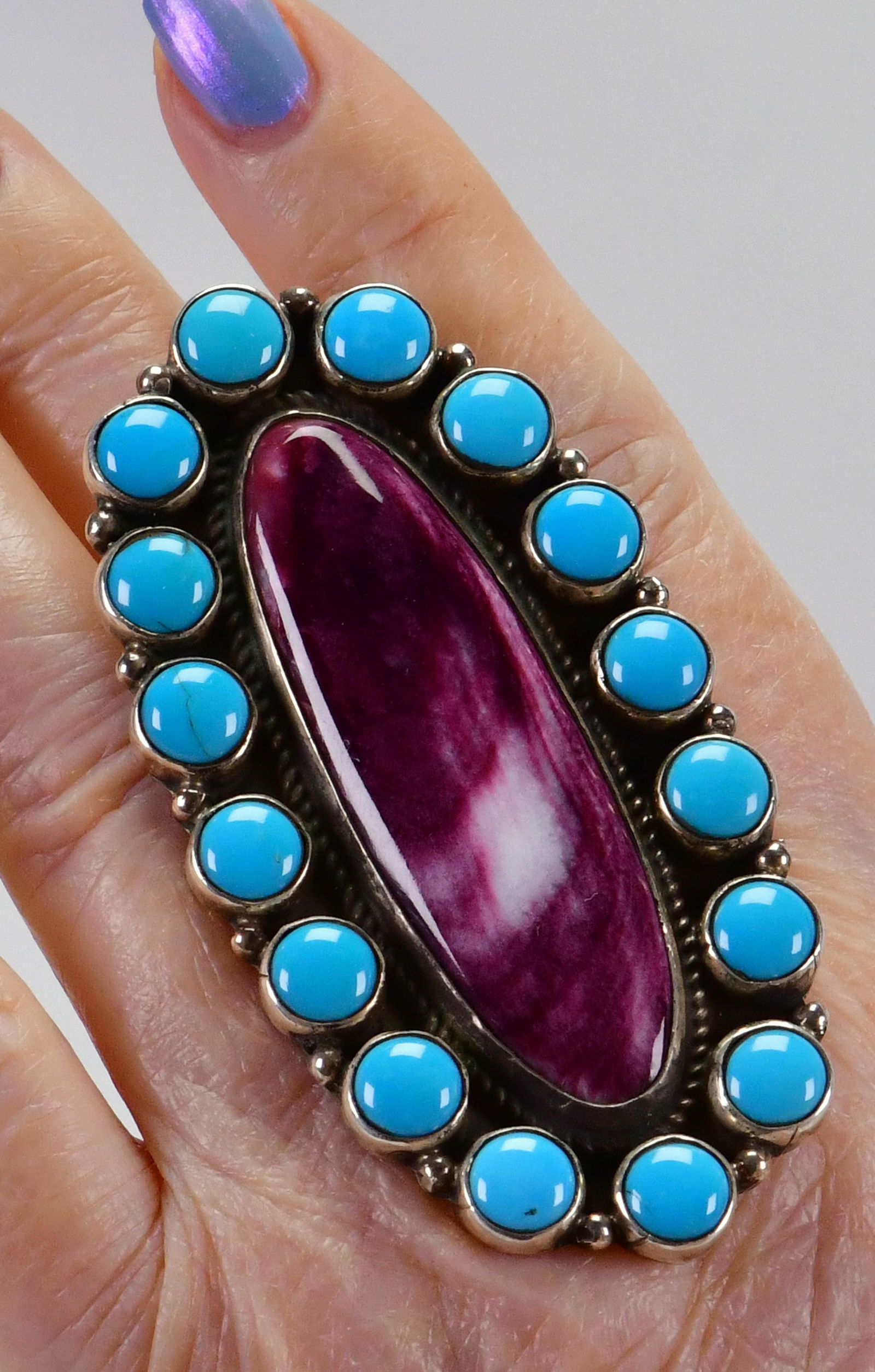 Geraldine James Sterling Spiny Oyster & Sleeping Beauty Turquoise Ring - Size Adjustable (1 of 6)