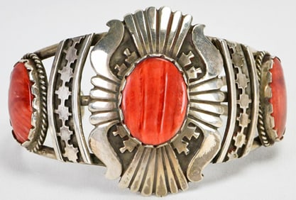 Native American Sterling Silver Spiny Oyster Cuff Bracelet