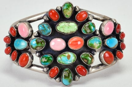 Bobby Johnson Sterling Silver Multi-Stone Cuff Bracelet