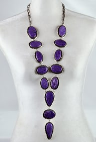 Eddie Secatero Huge Sterling Silver Charoite Lariat Necklace