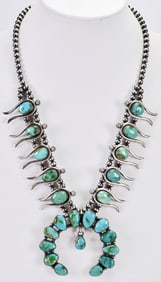 P. Johnson Sterling Silver Sonoran Gold Turquoise Squash Blossom Necklace