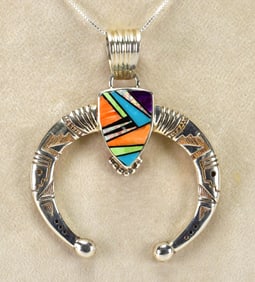 Navajo Sterling Silver Multi-Stone Inlay Naja Pendant