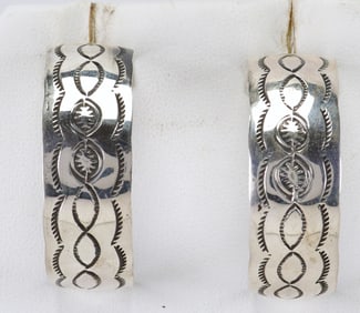 Native American Sterling Silver Stamped Half Hoop Earrings