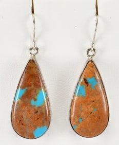 Navajo Sterling Silver Boulder Turquoise Teardrop Earrings