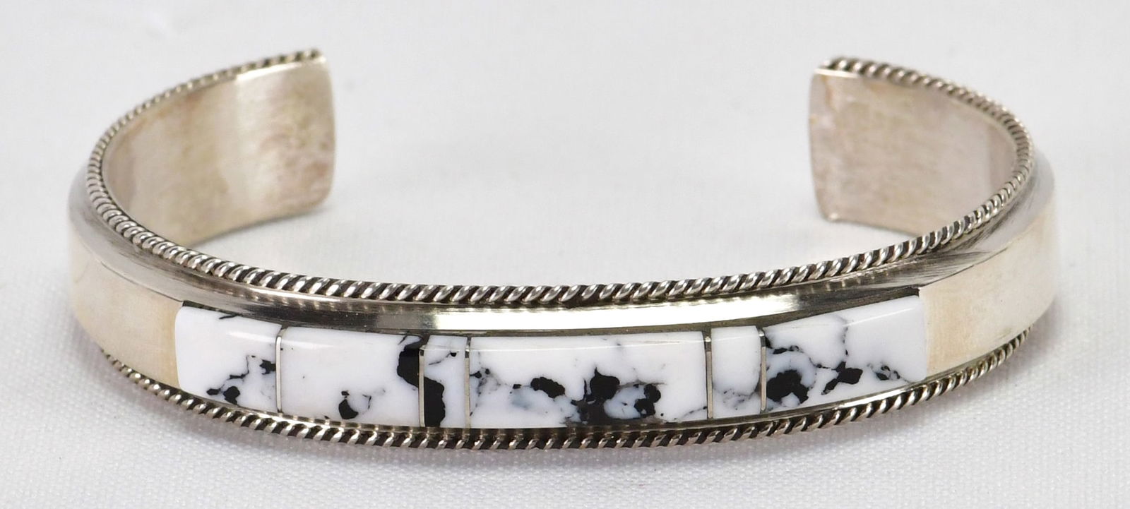 Navajo Sterling Silver White Buffalo Turquoise Inlay Cuff (1 of 3)
