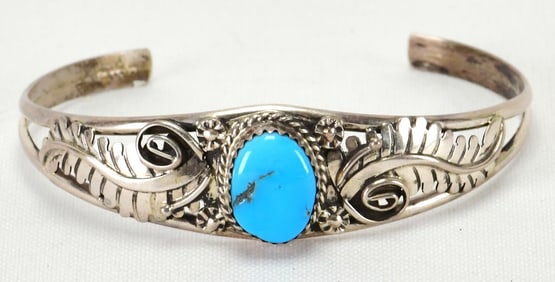 P. Yazzie Sterling Silver Kingman Turquoise Stacker Cuff Bracelet
