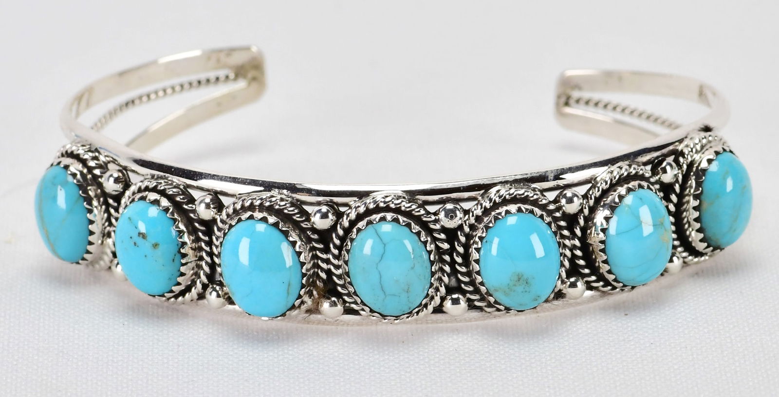 Native American Sterling Campitos Turquoise 7 Stone Cuff Bracelet (1 of 5)