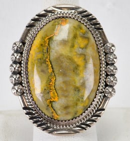Phillip Yazzie Sterling Silver Bumble Bee Jasper Large Ring - Size 8.25