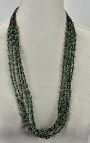 Native American Sterling Kingman Turquoise & Heishi Bead Necklace 30"