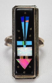 Gilbert Smith Sterling Silver Thin Micro Inlay Multi-Stone Ring - Size 5.75