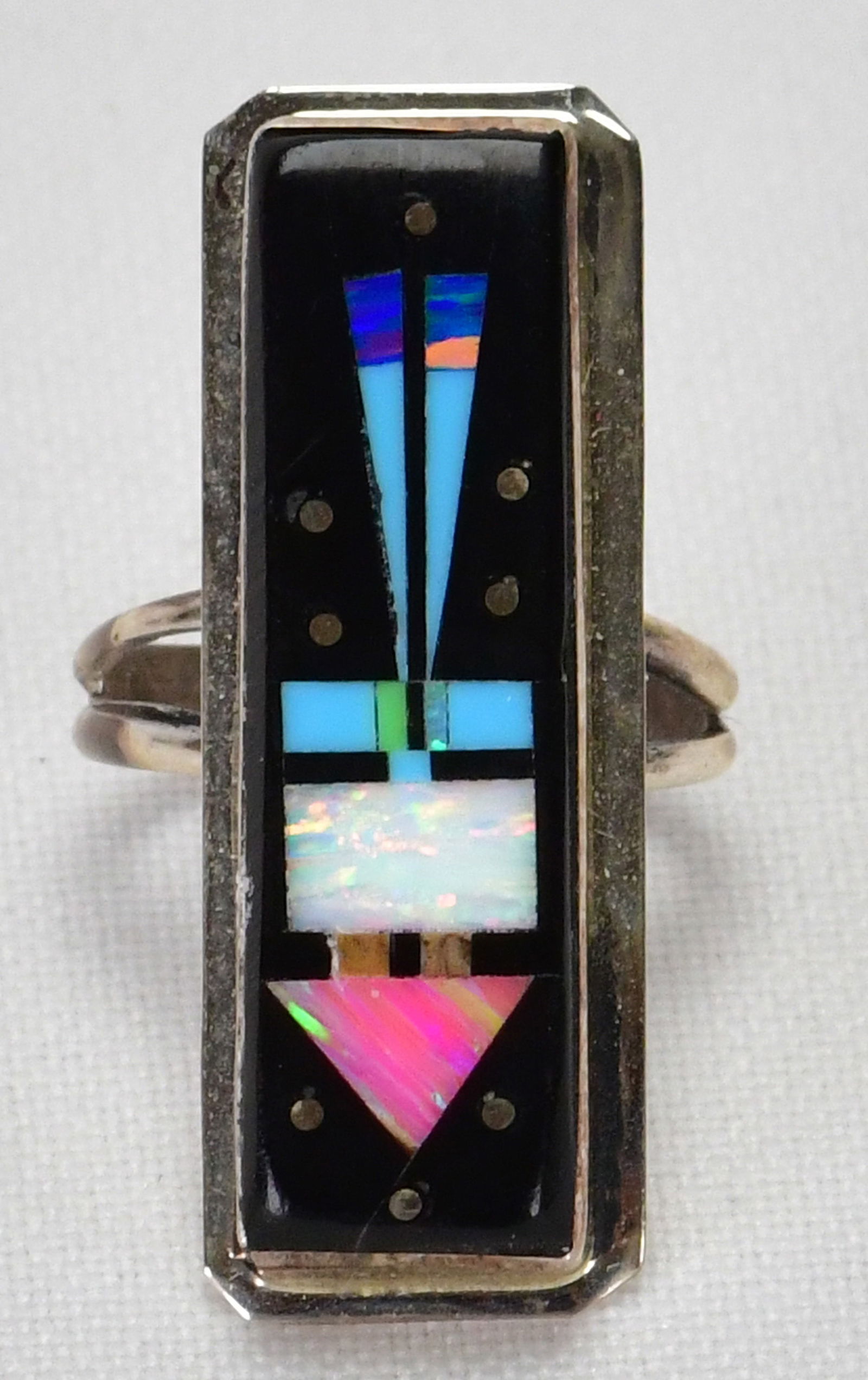 Gilbert Smith Sterling Silver Thin Micro Inlay Multi-Stone Ring - Size 5.75 (1 of 3)