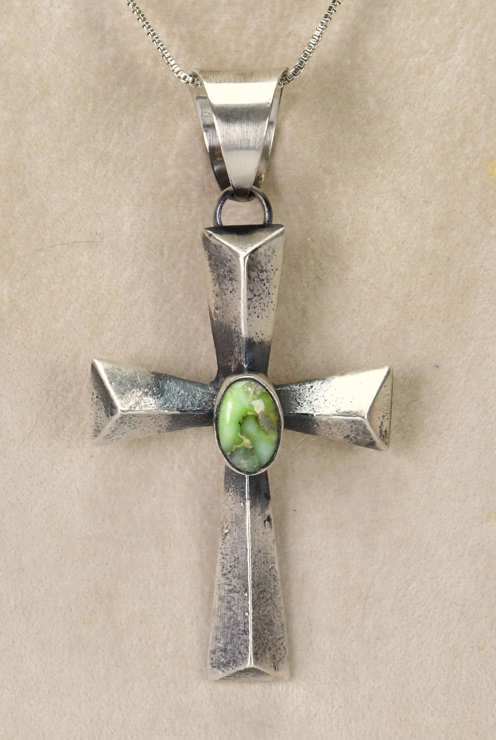 Navajo Ray Betsoi, Sterling Silver Sonoran Gold Turquoise Sand Cast Cross Pendant (1 of 4)