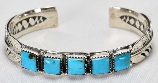 Native American, Jason B. Sterling Kingman Turquoise 5 Stone Cuff
